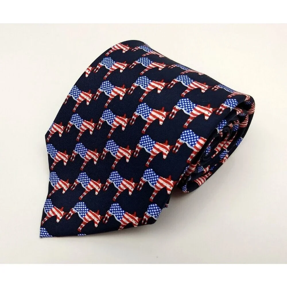 MUSEUM ARTIFACTS‎ All Silk Men's Handmade Neck Tie Democrat Donkey American Flag